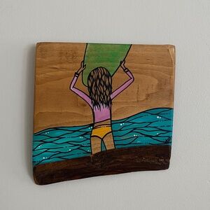 Surfer Beach Art on Wood